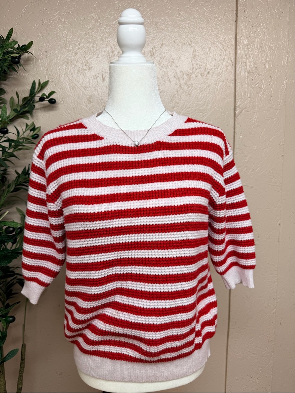 Main Strip Red and White Striped Crewneck Sweater